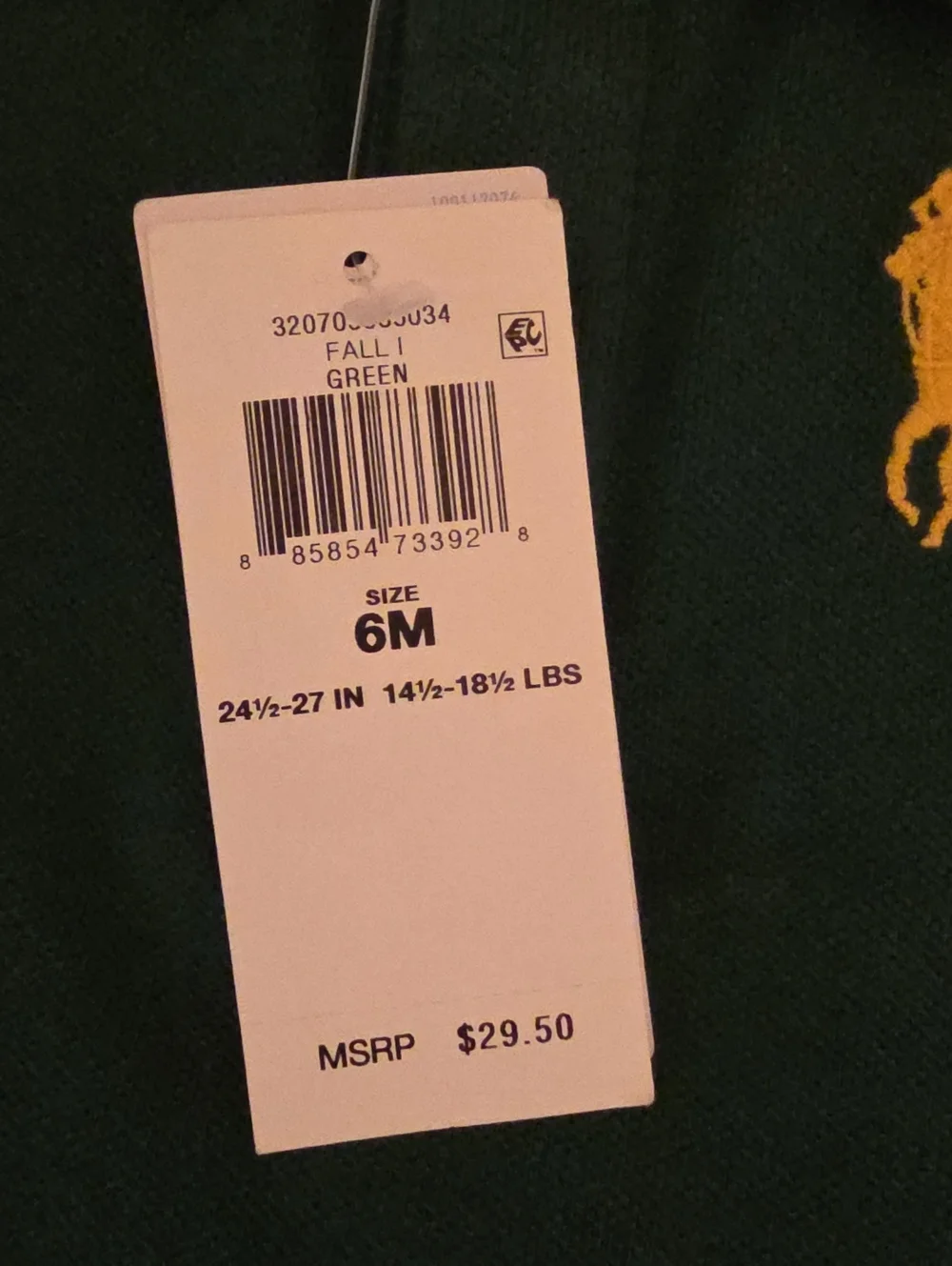 Ralph Lauren Green Polo with Yellow Pony & Sleeve Patch